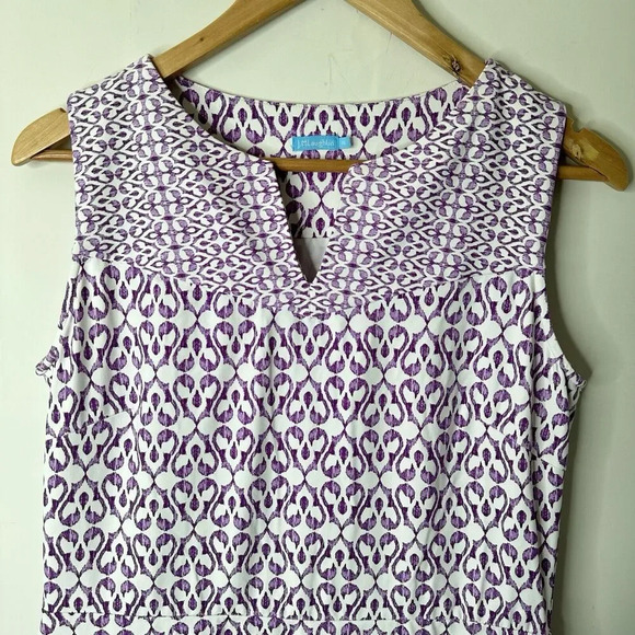 J. MCLAUGHLIN Shift Dress M Catalina Cloth Purple Abstract Print Stretch Nylon - Picture 3 of 9